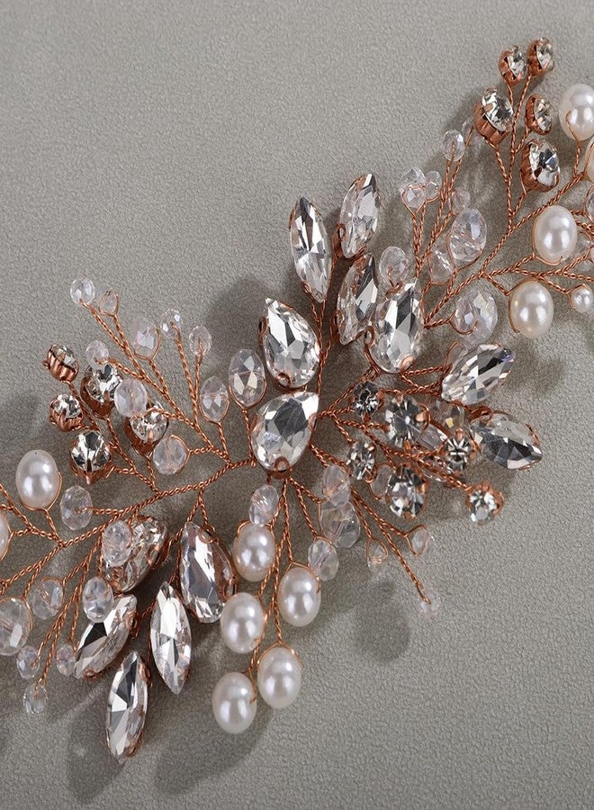 Rumtock Vintage Rhinestones Headband for Wedding Brides Bridesmaid Rose Gold Hair Comb Women Special Occasion Headpiece Jewelry (Rose Gold) - Image 4